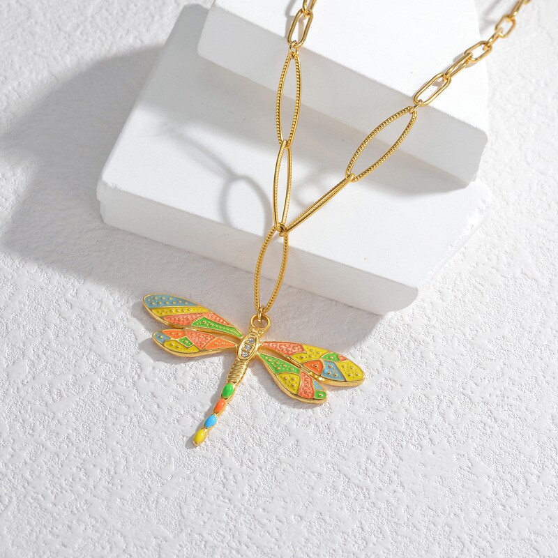 1 Piece Simple Cute Style Dragonfly Shape Stainless Steel 18K Gold Plated Women's Pendant Necklace 